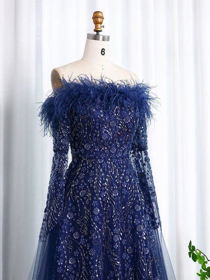 Wren Off-Shoulder Feather Maxi Dress