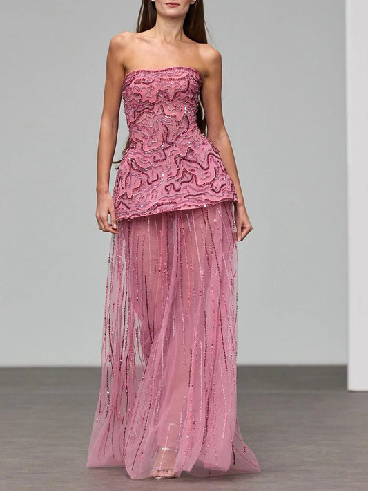 Wrenley Sequin Peplum Top & Maxi Skirt Set