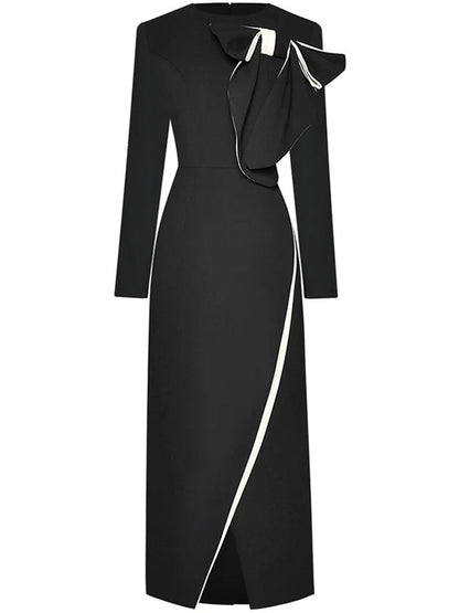 Zve Bow Buttock Slit Slim Midi Dress