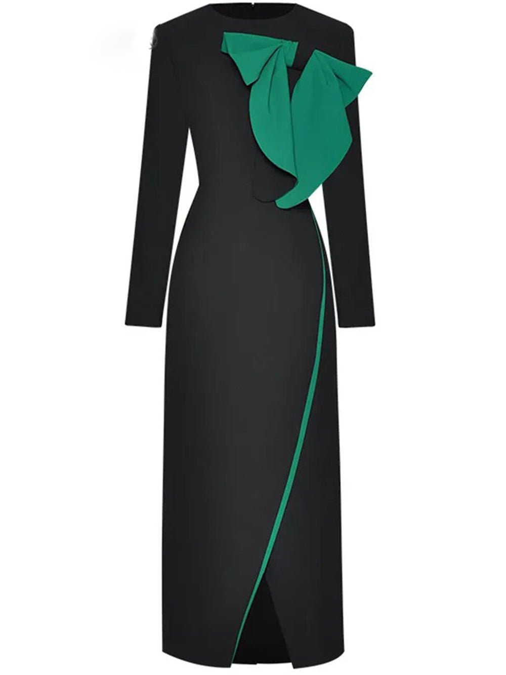 Zve Bow Buttock Slit Slim Midi Dress